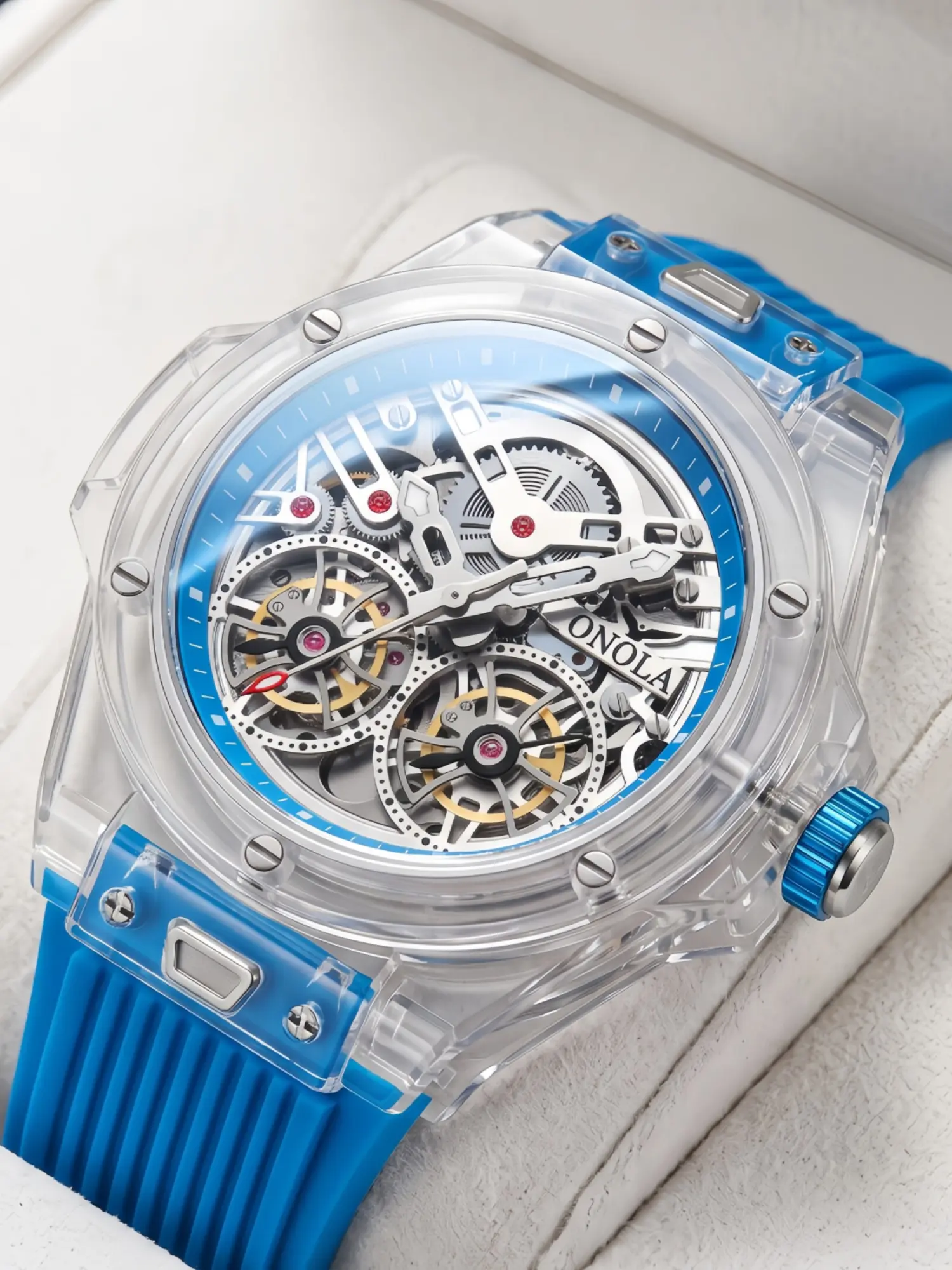 ONOLA Men Mechanical Watch, Men Transparent Skeleton Automatic Mechanical Wrist Watch Male Business Watch Luxury Fashion Trendy Mechanical Watch Sport Waterproof Gift Watch