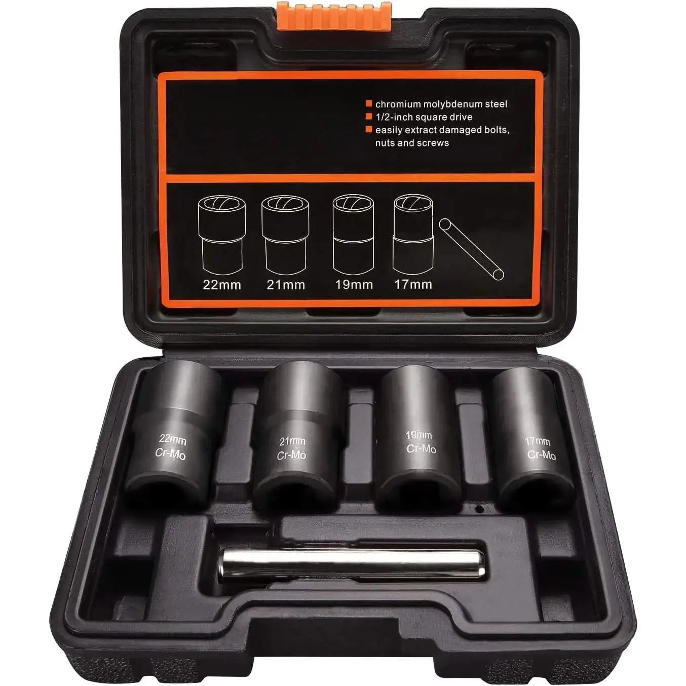 Lug Nut Remover, 5 Counts Wheel Lock Removal Kit, Drive Impact Bolt Nut Extractor for Removing Damaged, Frozen tool kit impact socket 53  pcstoolset