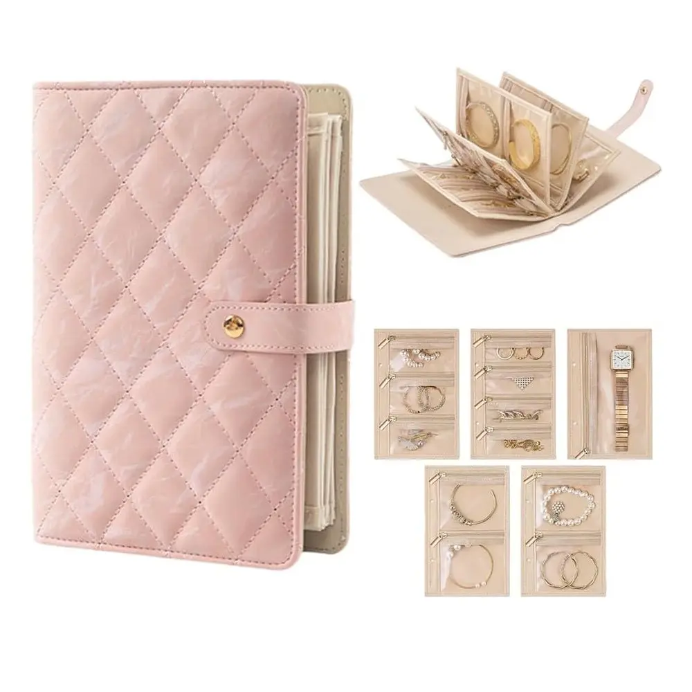 Travel Jewelry Case Organizer, Jewelry Storage Book, Velvet Ring Binder with Zipper and Clear Compartments, Removable Jewelry Pouches Bags for Earrings, Necklaces