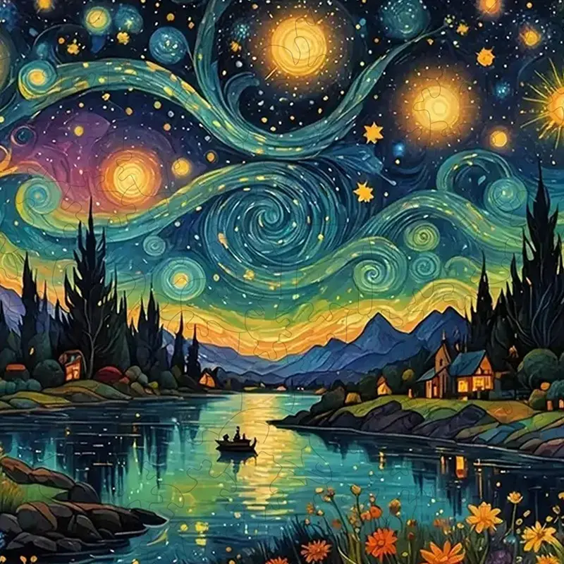 Van Gogh Starry Night Wooden Puzzle, Fantasy Star Mountain Brain Teaser, Room Decoration, Birthday Gift, Cheap Toys, Local Warehouse Clearance