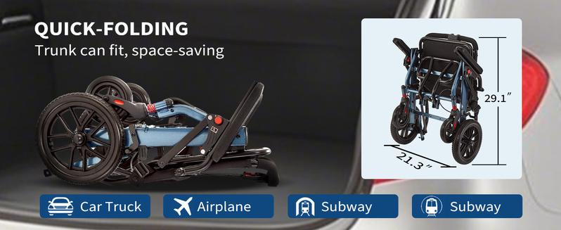 GARVEE Ultra-Light Portable Folding Wheelchair with Handbrake, Travel-Friendly Design, Supports up to 220 lbs, Dimensions 35.4"x21.3" Unfolded, Perfect for Elderly and Mobility Needs