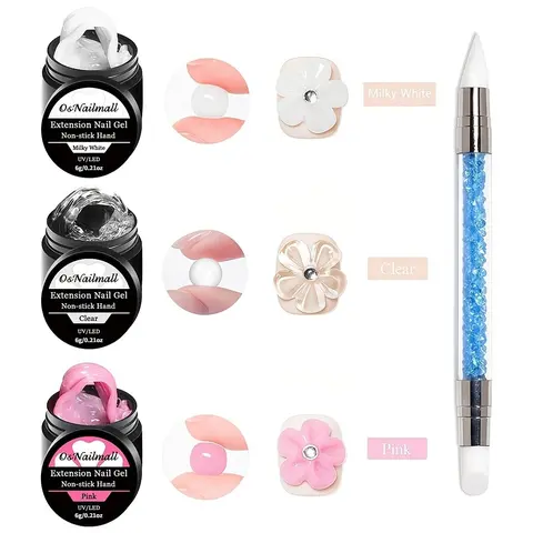 4pcs Non-Stick Solid Gel Set with Double-Headed Pen, 3D UV Nail Gel Kit for Nail Art Products, Nail Embossing & Sculpting, DIY Manicure at Home