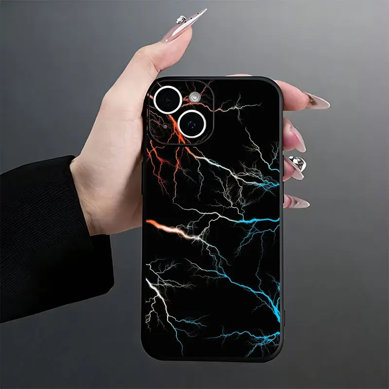 Neon Red and Blue Lightning Phone Case， Cool Electric Storm Style for iPhone 17 16 15 14 13 12 11 Plus Pro Max， Unique Tech Gadget Gift.