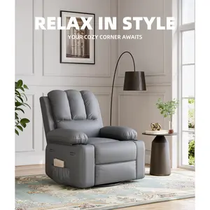 Oversized Swivel Rocker Recliner Chair with Heat & Massage Function, Built-in Cup Holder and High-Density Sponge Padding, Manual Reclining Lounge Seat for Living Room Bedroom Nursery
