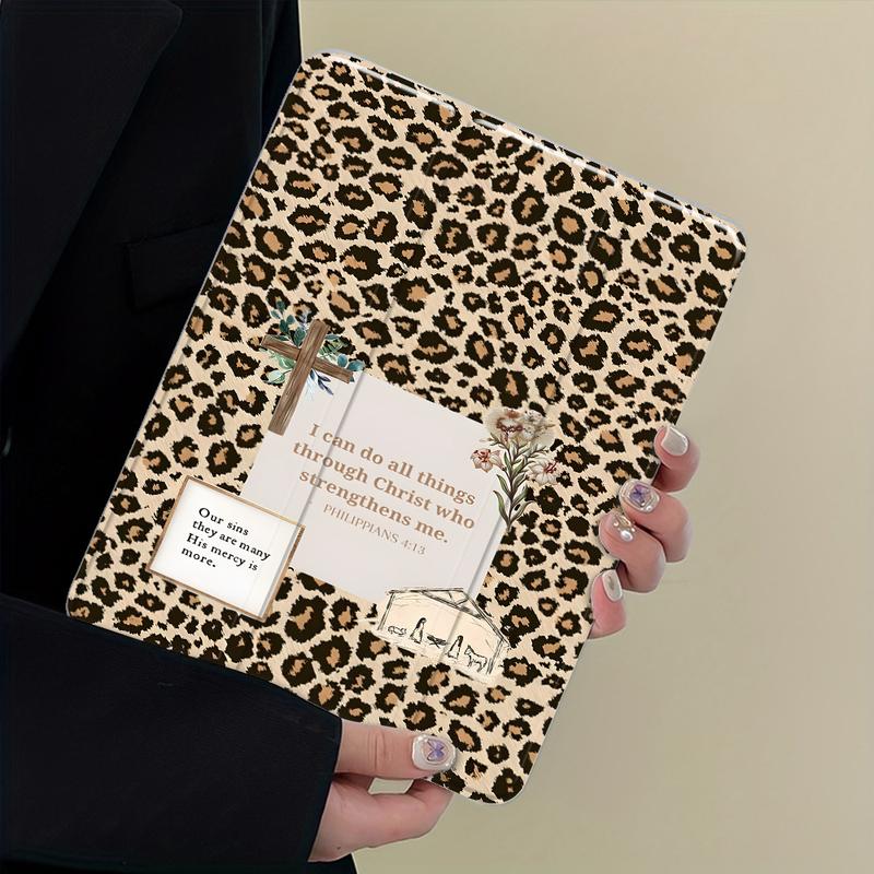 Leopard Print Acts 4:13 Christian Scripture Pattern, with adjustable stand and pen slot, foldable non-slip TPU protective case, suitable for Samsung, iPad mini, iPad Air, iPad Pro/iPad 10th generation, 11th generation and other iPad series protective case