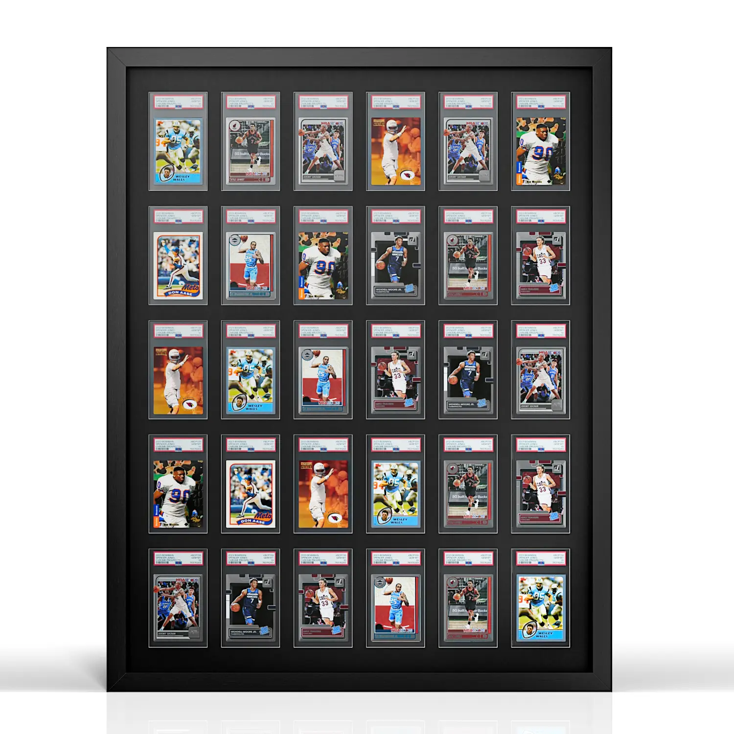 Graded Card Display Case - Wooden Wall Frame for PSA Sports Cards & Pokémon Collections. Holds 8-30 Slabs, the Perfect Gift for Football, Basketball, and Baseball Fans.