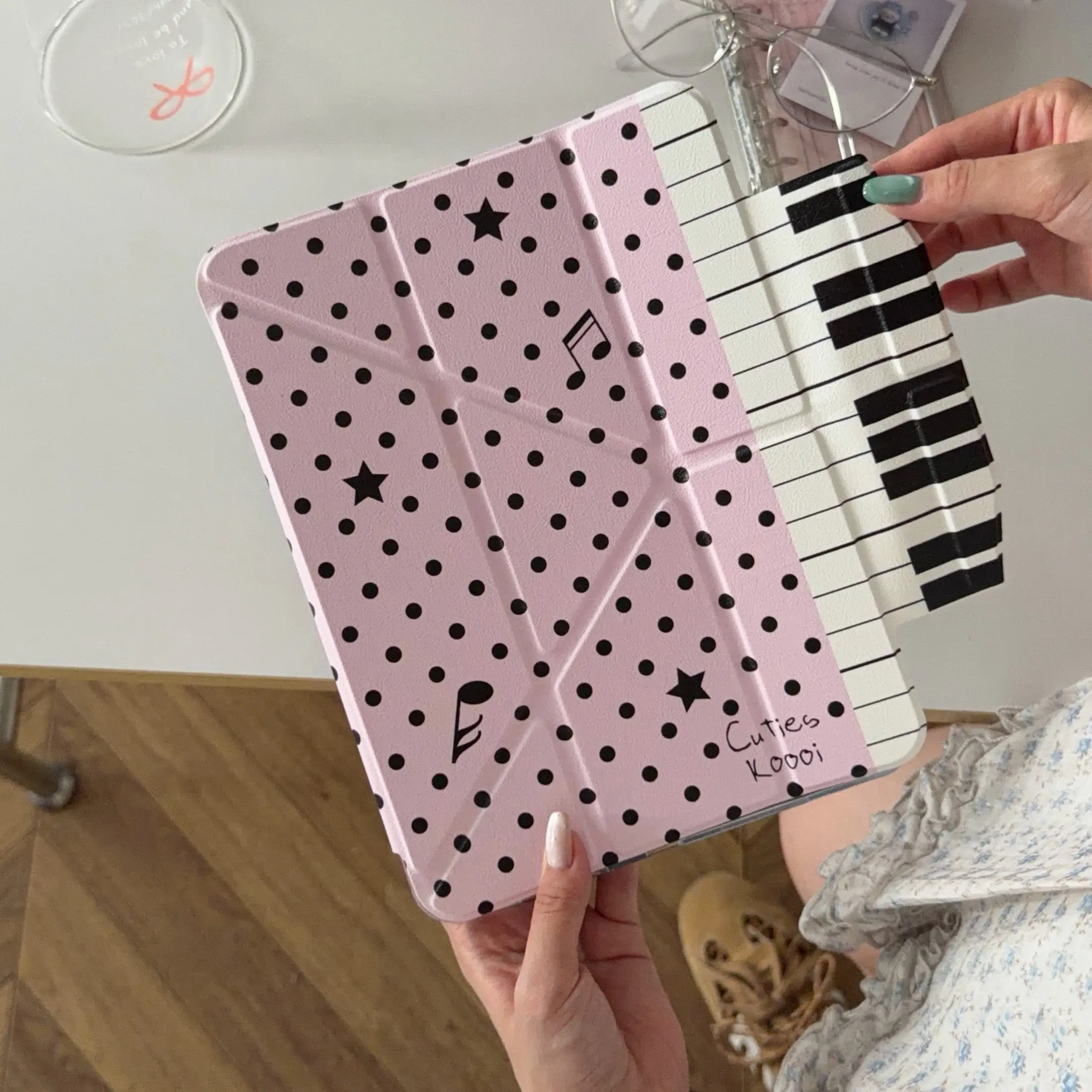 Polka Dot Star Note Tablet Case, Foldable Y-Shape Stand, Pen Slot, Anti-Drop, Compatible with iPad Pro, Air, Mini, iPad Accessories, Fashion Gift, Tablet Covers
