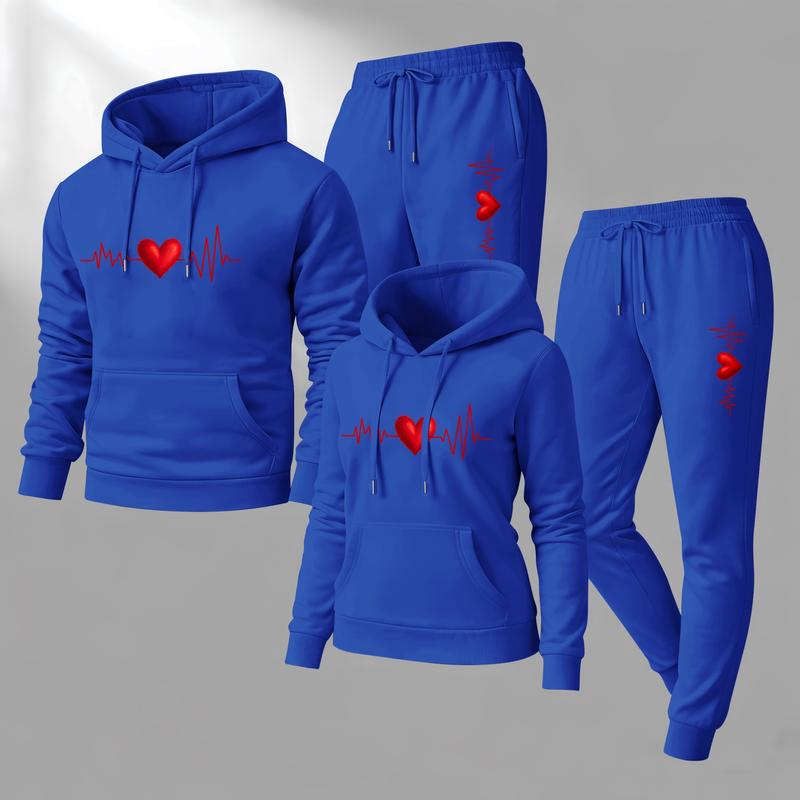 Couple's Heartbeat Print Hooded Sweatshirt and Drawstring Sweatpants Set, Casual Sportswear, Long-Sleeve Hooded Jacket and Pants, Suitable for Autumn, Winter, and Spring, Everyday Wear, Tracksuit, Casual Athletic Wear Couple's Heartbeat Print Hooded Sweatshirt and Drawstring Sweatpants Set, Casual Sportswear, Long-Sleeve Hooded Jacket and Pants, Suitable for Autumn, Winter, and Spring, Everyday Wear, Tracksuit, Casual Athletic Wear