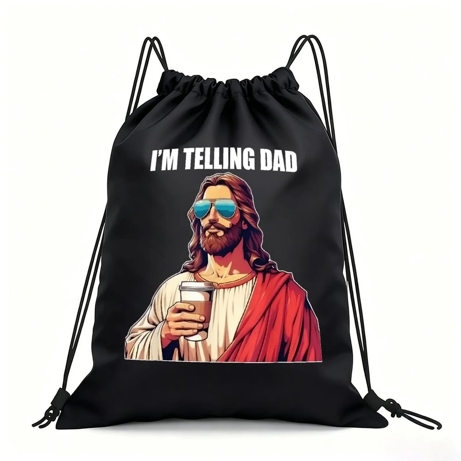 Portable Drawstring Sack Bag with Custom Graphic Print, Waterproof Polyester String Backpack for Gym Workout Swimming Hiking