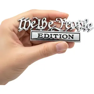 We The People 3D Full Metal Car Emblem - American Patriotic Raised Badge for Truck, Jeep, SUV - Heavy Duty Automotive Exterior Decoration (2 Pack, Silver & Black)
