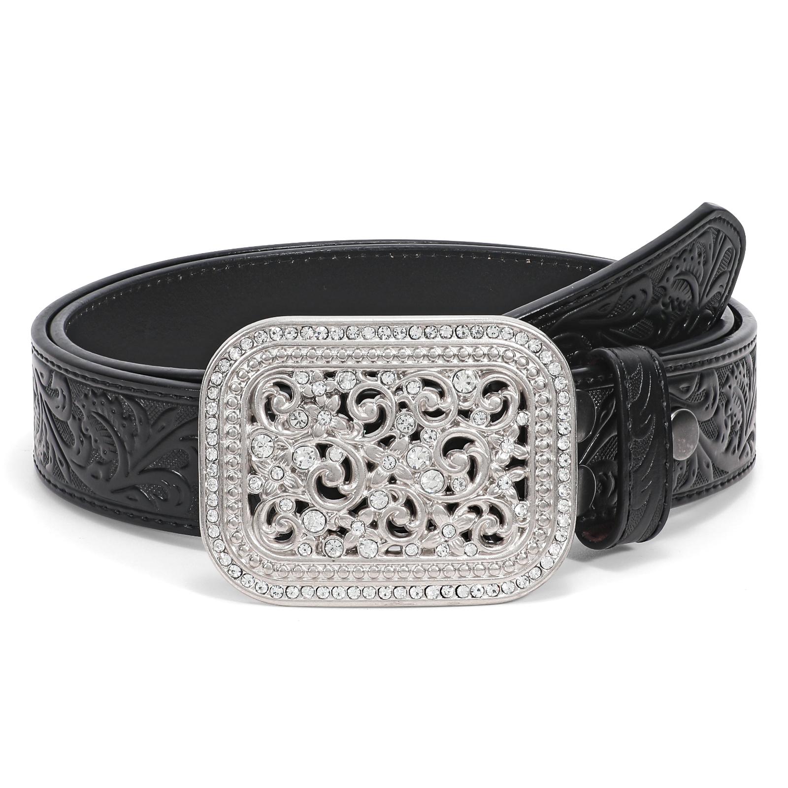 XZQTIVE Rugged Genuine Leather Western Belt for Men  - Bold Floral Engraving & Embossed Buckle, Ideal for Cowboy Style & Adventure"