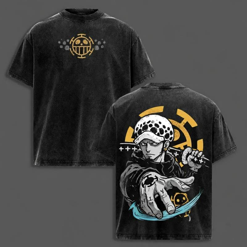 Trafalgar Law Retro Vintage Unisex Oversize Anime Manga Acid Washed Lightweight Cotton T Shirt One Piece Devil Fruit Graphic Anime Merch Ideal Gift For Anime Fans