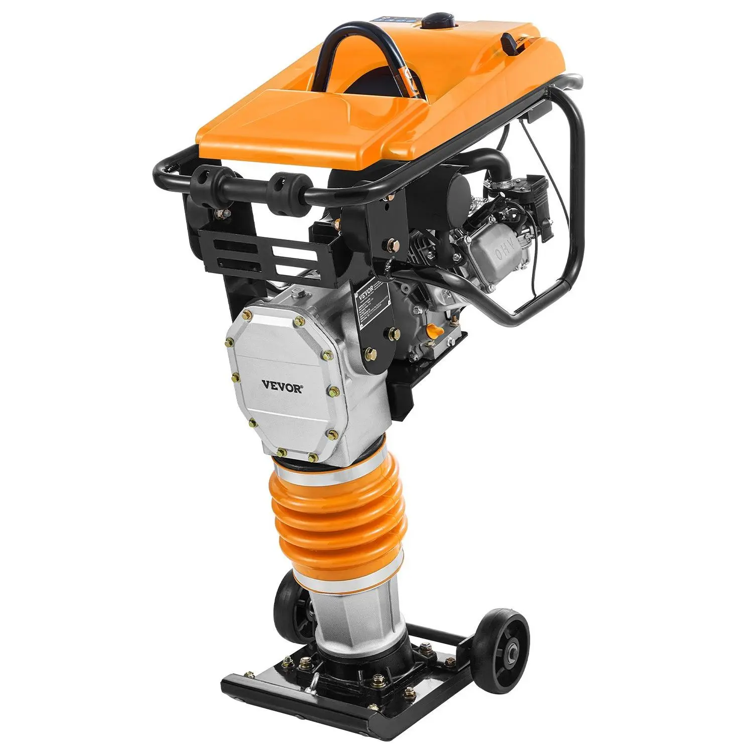 【DealsForYouDays】VEVOR Jumping Jack Compactor, 6.5 HP Vibratory Rammer Fuel-Powered 196 cc Engine Tamper, 3600 lbs Impact Force, 26" Max Compaction Depth, for Soil, Gravel, Footings, Concrete Slabs, and Foundations