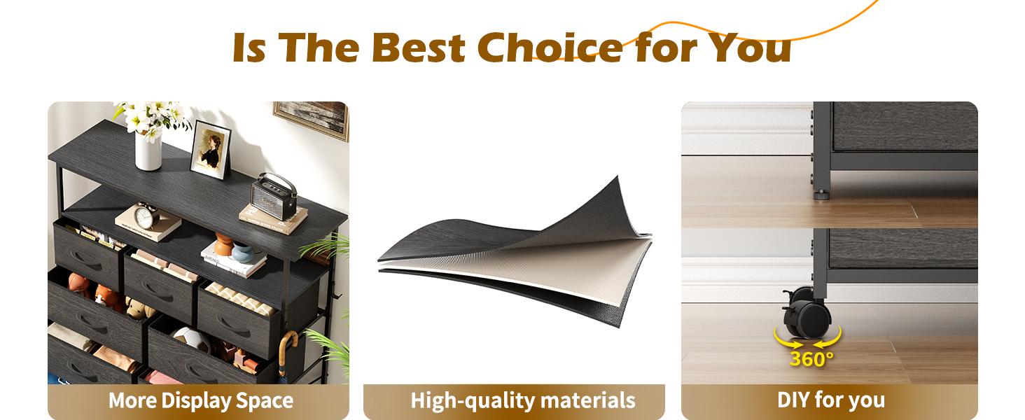 9 Drawer Dresser for Bedroom, Multi-Drawer Fabric Tall Drawer with Side storage pockets ,  Storage Drawers&Fabric Tower Chest of Drawers with Fabric Bins for Bedroom,Living Room Hallway&Closet,Girls, Storage Bin Cabinet Dark Grey Furniture