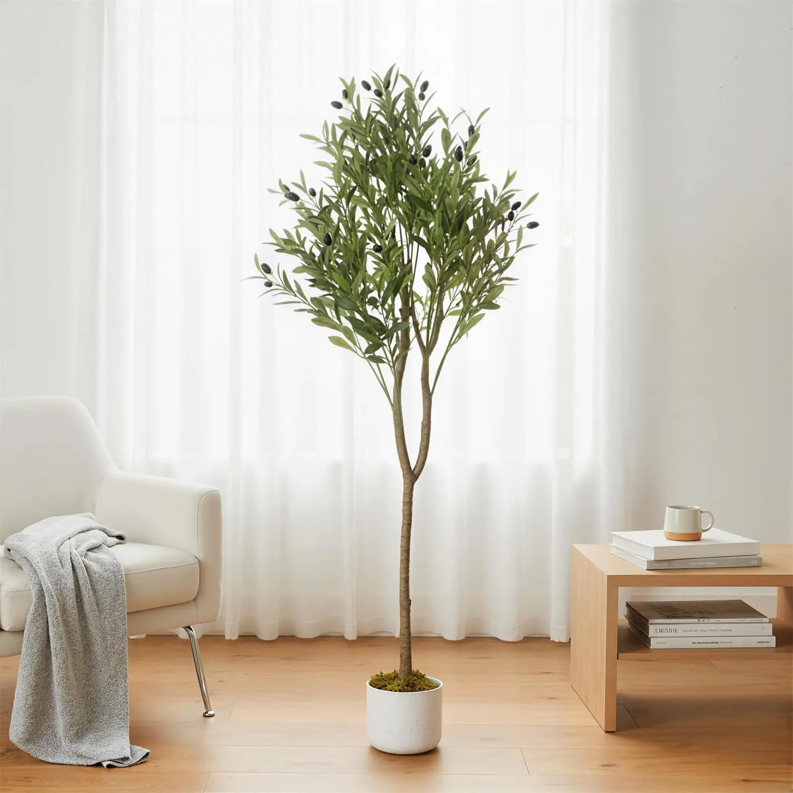 GARVEE Artificial Olive Tree 60/120/130/135/150/160 cm, Potted Plant with Lifelike Leaves and 8/14/20/22/34/44 Fruits, Decorative Evergreen Artificial Plant for Home, Living Room, Office