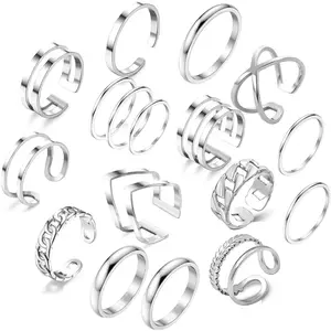 17PCS Silver Knuckle Rings for Women Stainless Steel Rings Set Midi Stackable Rings Simple Smooth Finger Rings Adjustable Jewelry Gift
