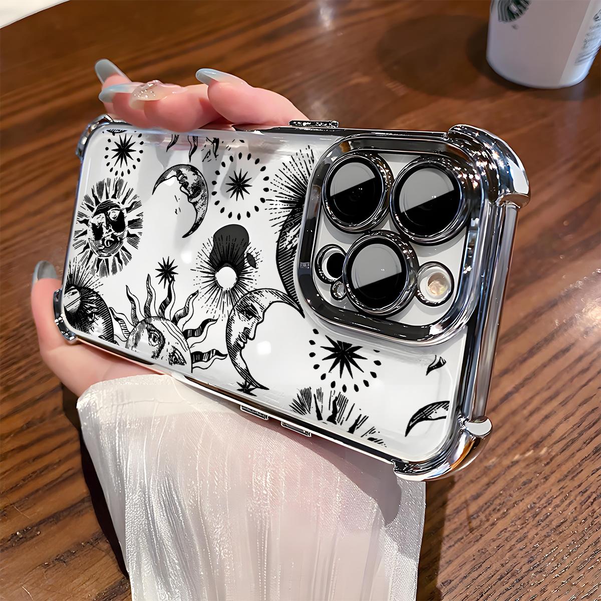 Celestial Whimsy Pattern Phone Case , Electroplated Cover with Airbag Shockproof Soft TPU Cover for iPhone X 11 12 13 14 15 16 17 Pro Max Plus Air