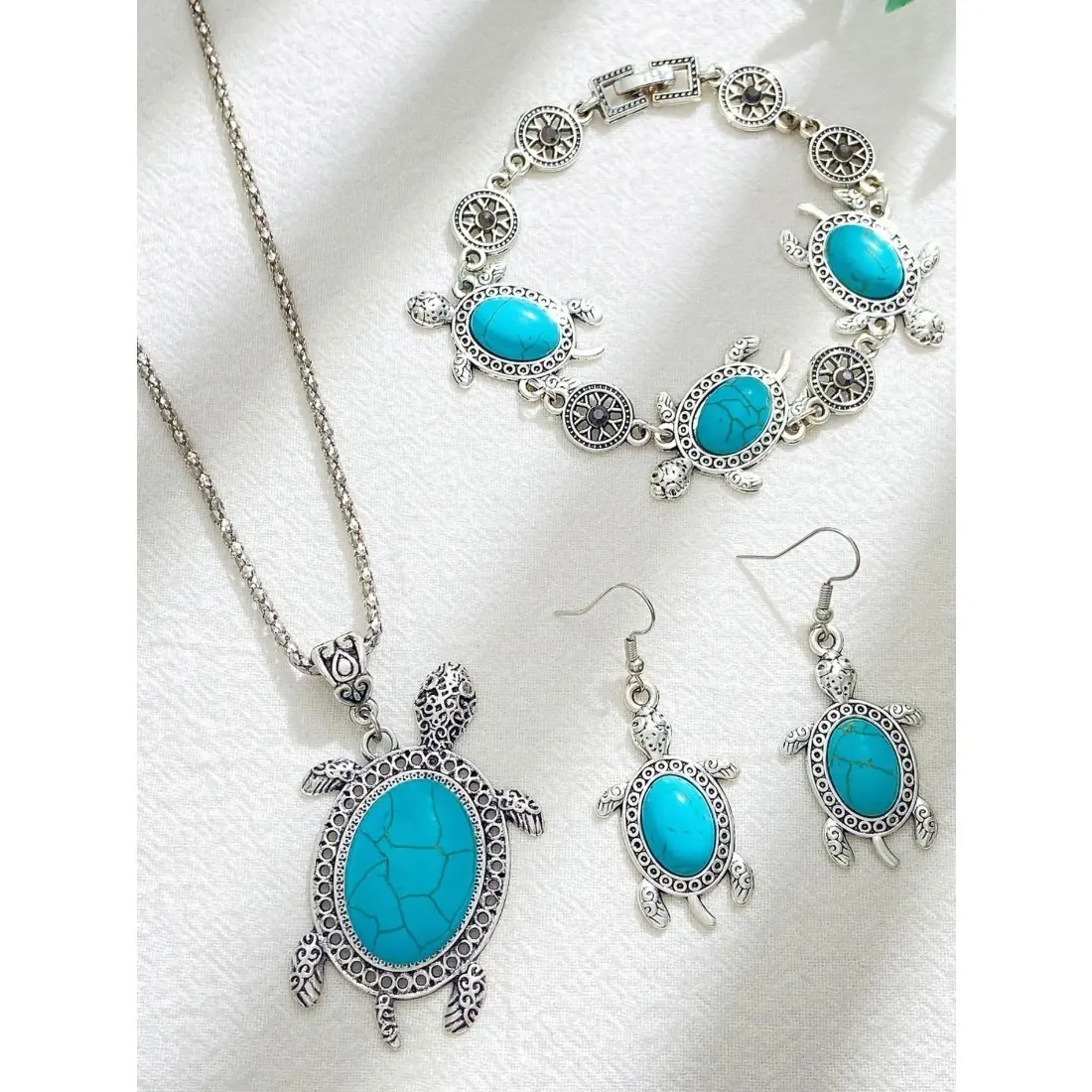 Women's Jewelry Set Turquoise Texture Turtle Design Boho Style Vintage Fashion Accessories