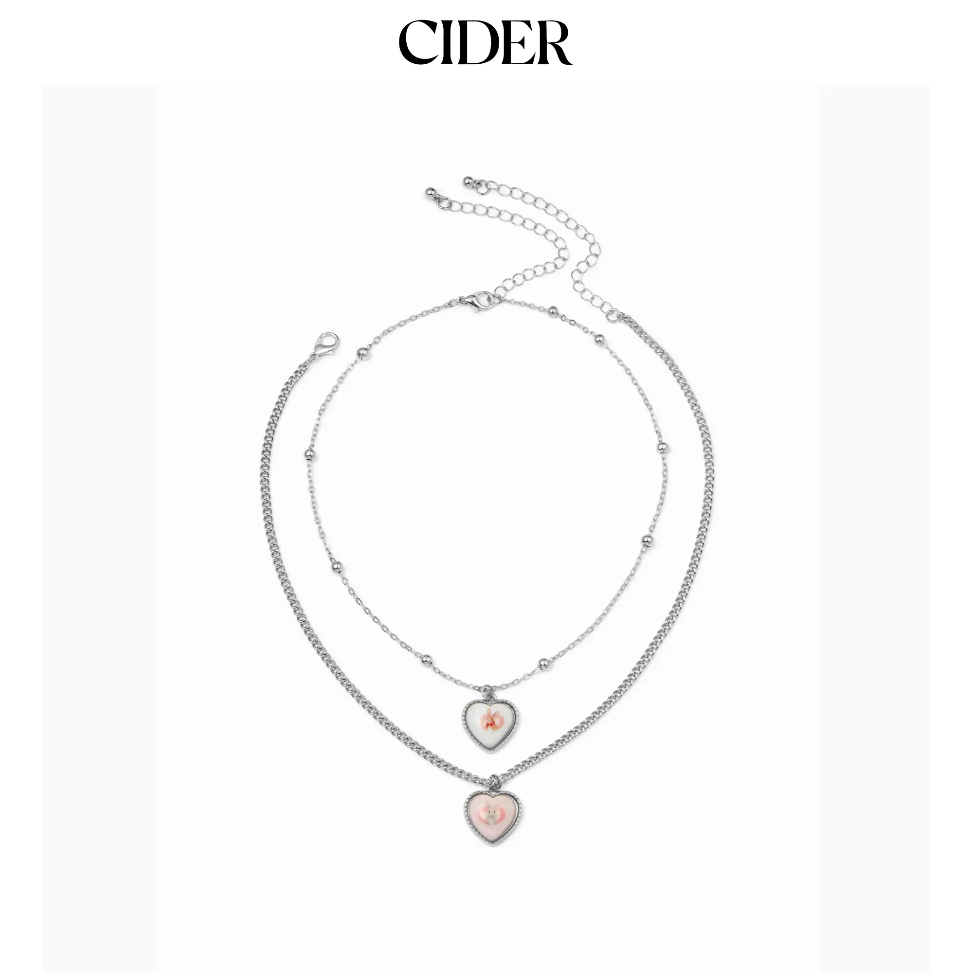 Cider 2 PCS BUNNY & HEART PENDANT NECKLACE SET Cider 2 PCS BUNNY & HEART PENDANT NECKLACE SET
