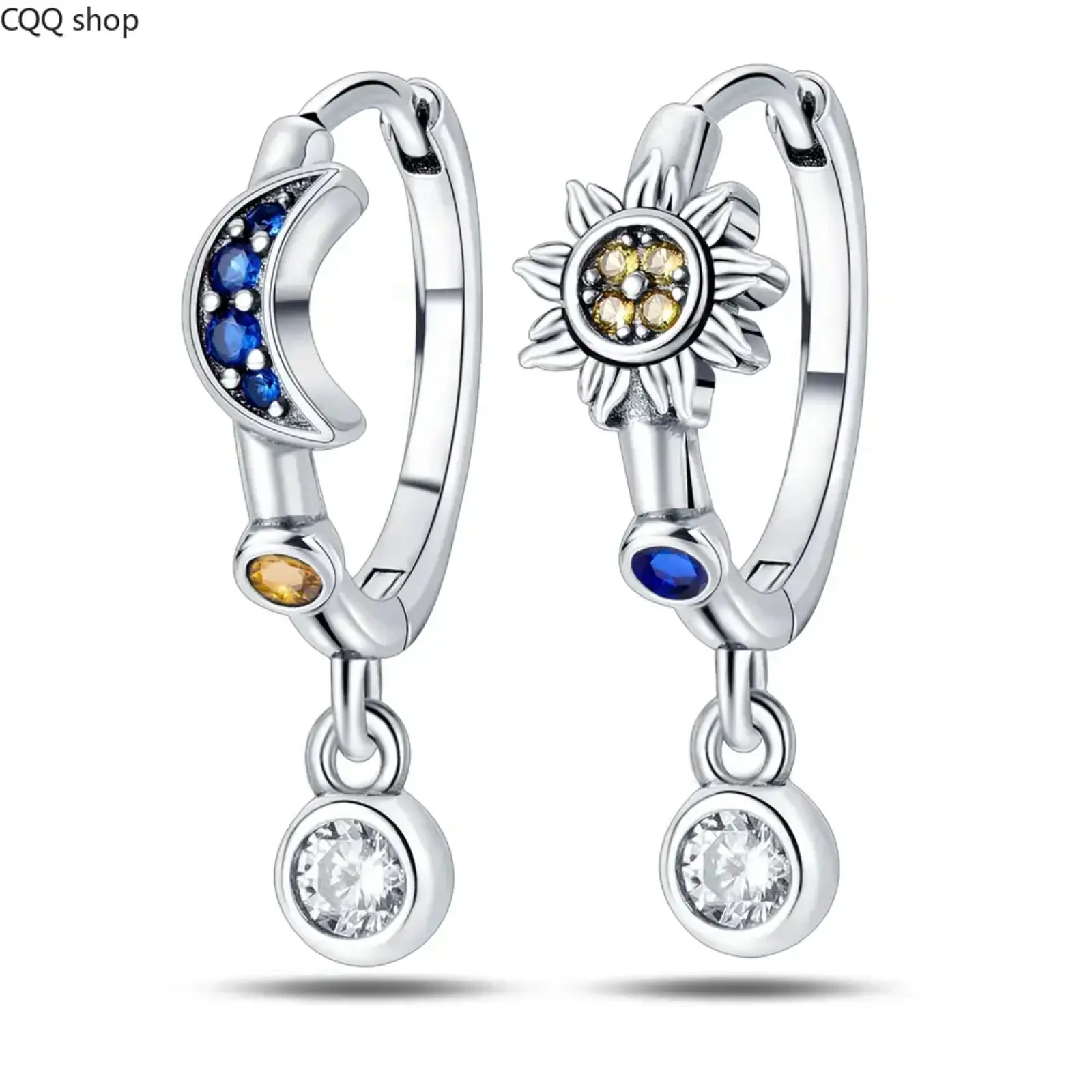 925 sterling silver new trend, sun and moon combination earrings, celestial design, asymmetrical earrings, beautiful gift earrings,