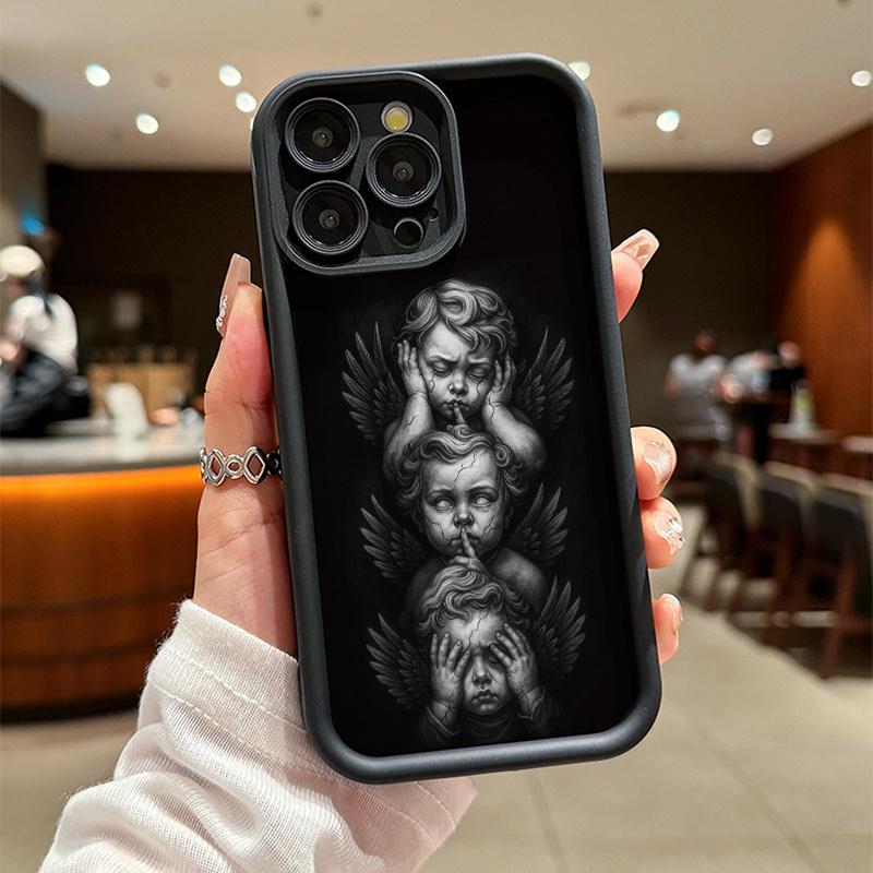 Phone case: Black And White Cherub Trio Pattern Black Sky Eye Ladder Phone Case. It Features A Precise Cutout Design for Full Protection Of Your Phone. for iPhone 17 E Air Pro ProMax iPhone16 15 14 Plus 13 12 Mini 11 X XS XR