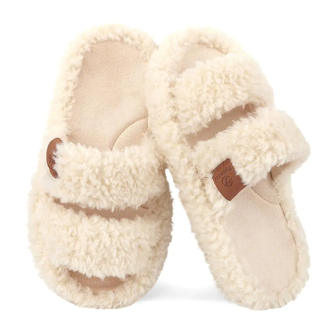 Women's Fuzzy open toe cozy footwear Fluffy slides Warm home Slippers Soft Comfy Memory Foam Indoor House Shoes for Ultimate Comfort bedroom sandal