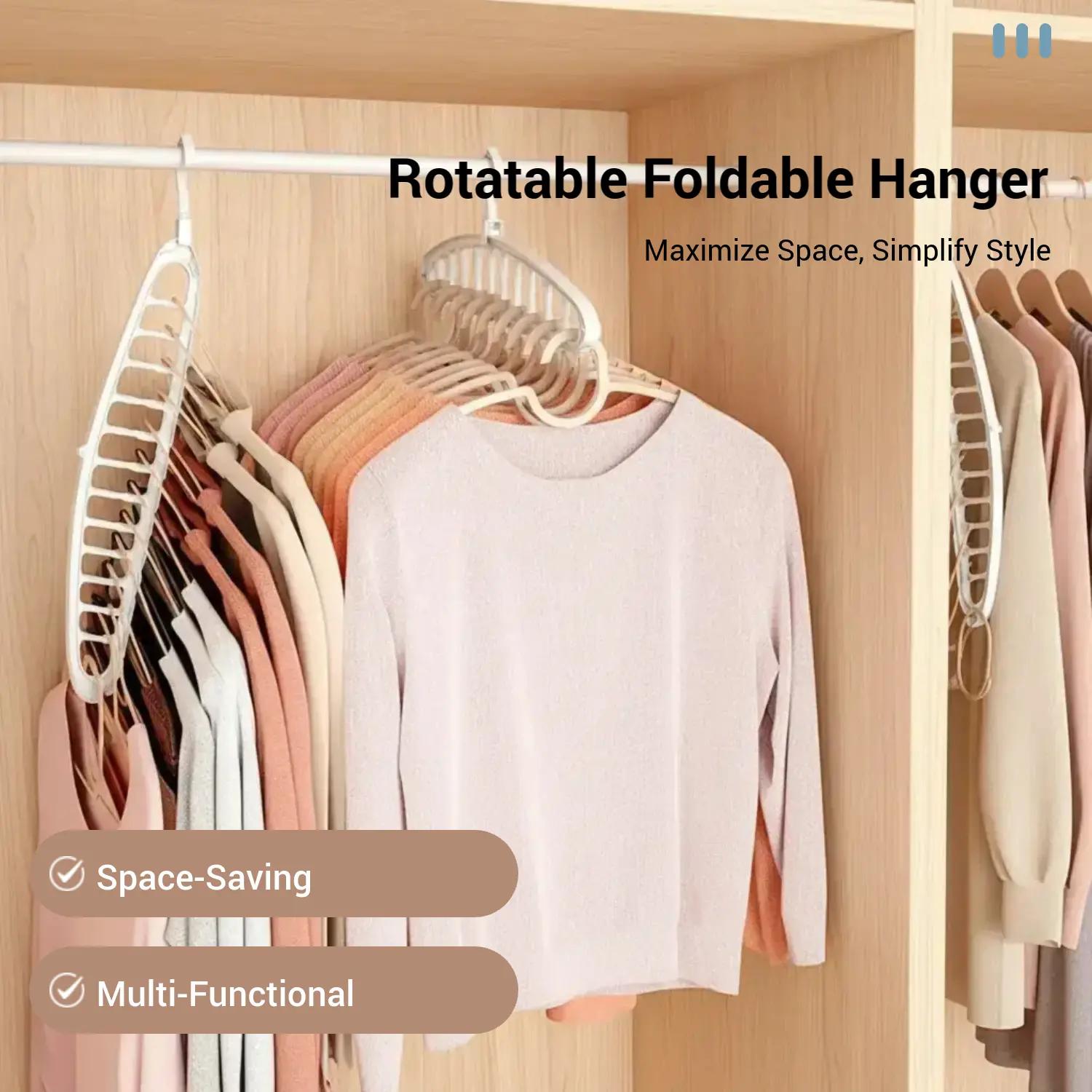 5 PCS Rotatable Folding Clothes Hanger, 1 Pack Space Saving Rotating Closet Organizer, Large Capacity Wardrobe Hanging Rack for Dorm, Bedroom Clothes Storage