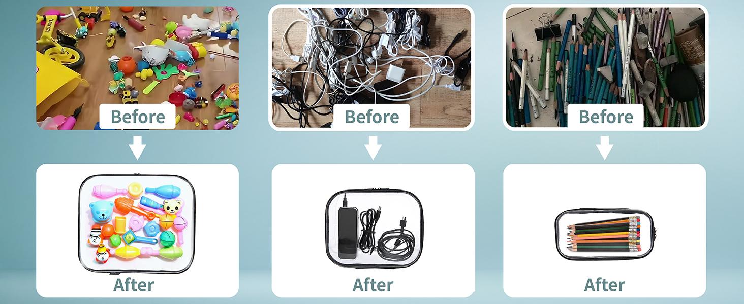 Clear Hard Shell Zipper Case 3 Pack, Hard Plastic Bag, Clear Travel Toiletry Pouch,Portable Cosmetic Bag with Zipper,Toy Storage Bins, Pencil Storage Organizer, Office Supplies Storage Case