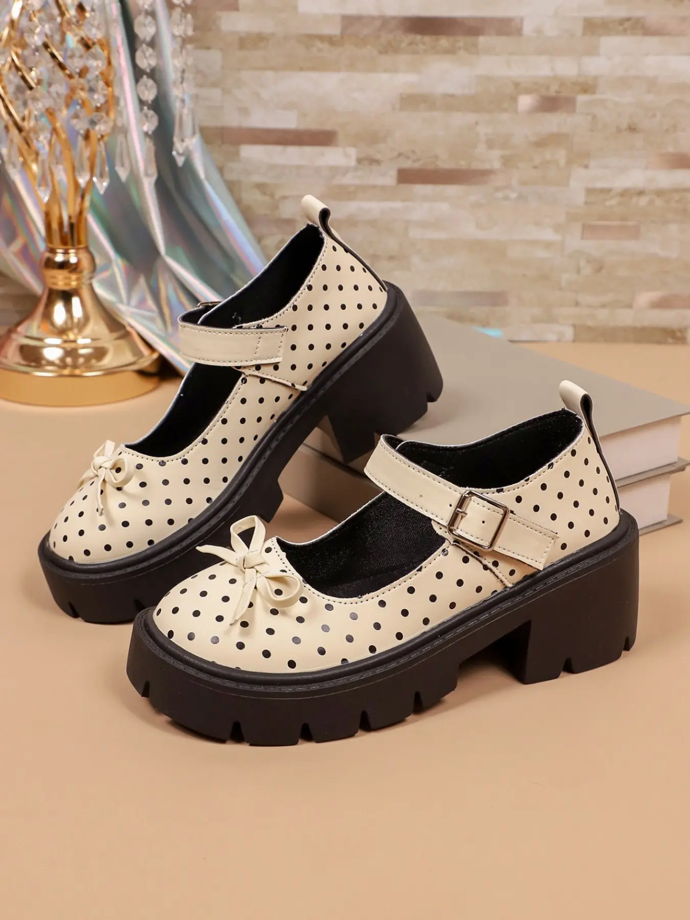 Women's Sweet Polka Dot Bow Stylish Mary Jane Shoes, PU Leather, Rubber Sole, Elegant Style, All Seasons, Comfortable and Non-Irritating