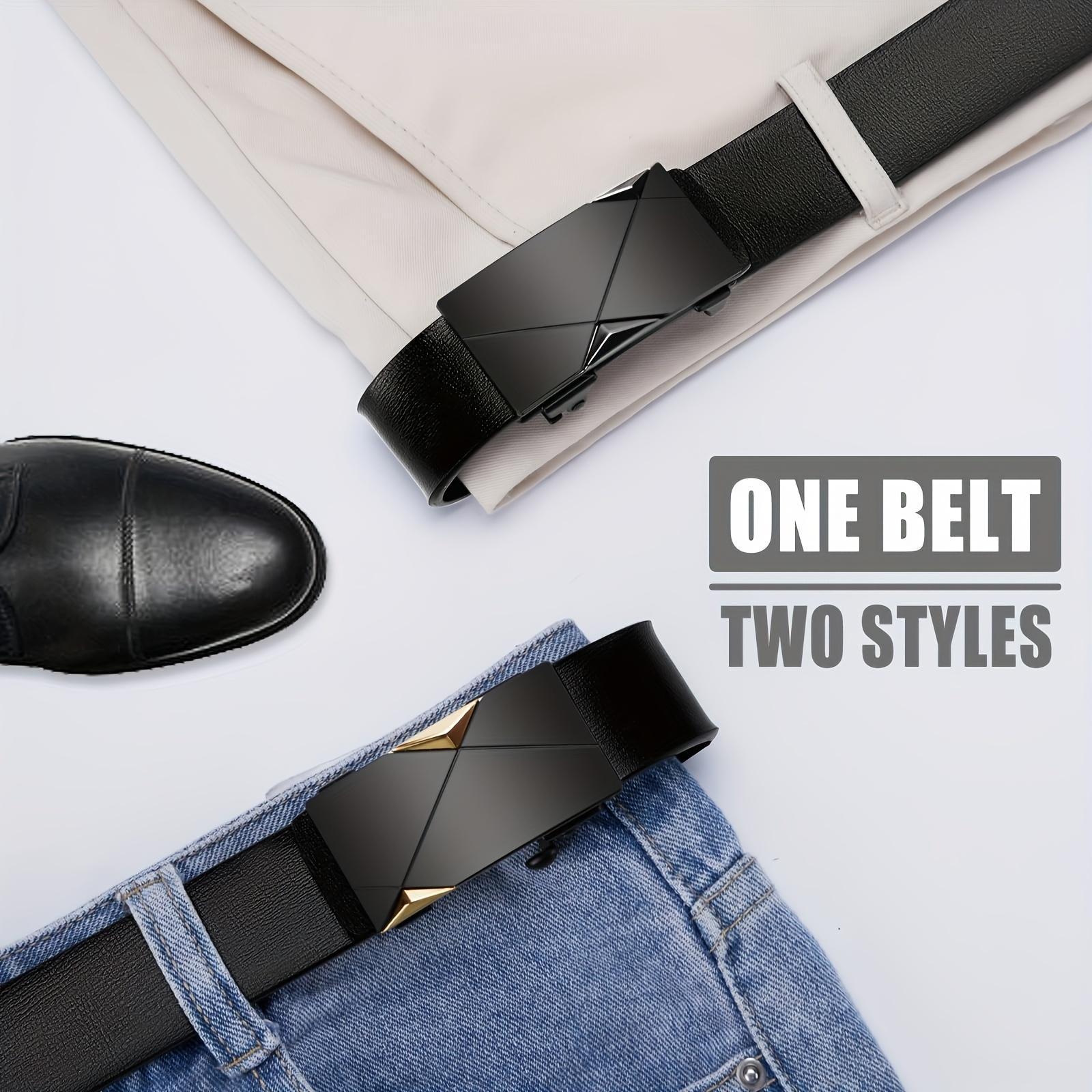 Men's Fashion Faux Leather Belt with Automatic Alloy Buckle Black Business Belt for Jeans Trousers Adjustable Buckle Ideal Gift for Father or Husband Sophisticated Durable Comfortable