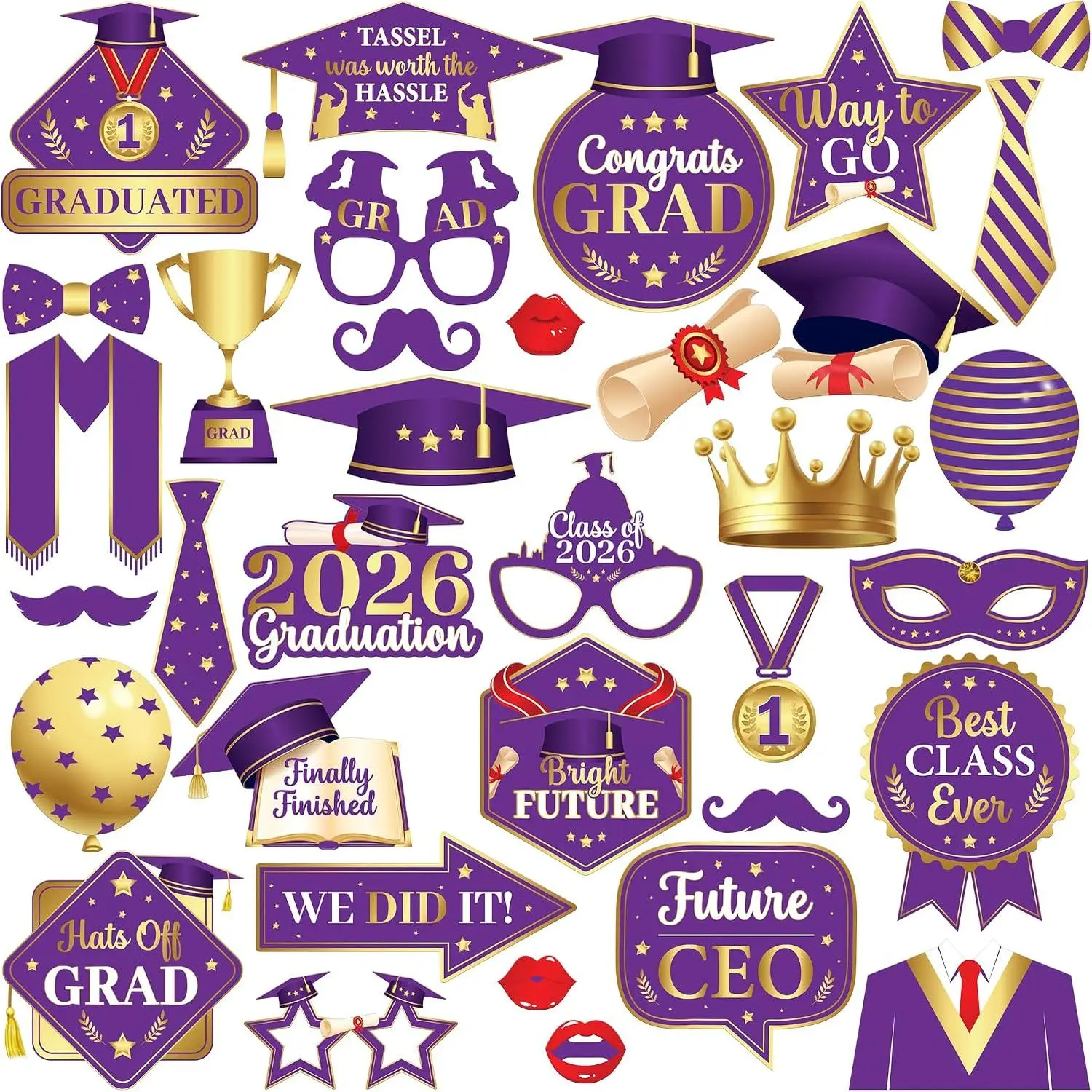 and  Graduation Photo Booth Props 2026 - Pack of 35, Graduation Decorations 2026, Graduation Photo Props for Class of 2026 Decorations, Graduation Props for Photoshoot 2026 -