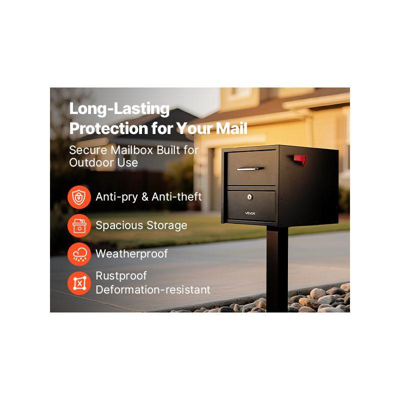VEVOR Post Mount Mailbox – Anti-Pry Lock, Weatherproof, Heavy Duty Lockable Metal Mail Box For Outside (21 X 10.6 X 11.2 In)
