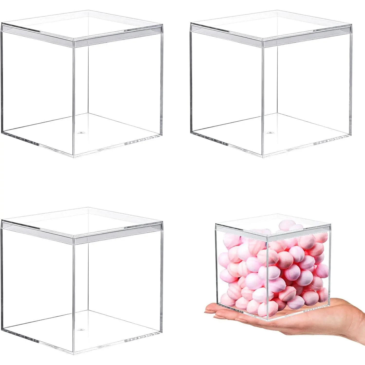 Acrylic Boxes for Display 3 Pack Clear Plastic Square Cube, 3.3x3.3x3.3Inch/85x85x85mm Small Acrylic Box with Lid, Candy Pill and Tiny Jewelry Storage Boxes Organize Containers
