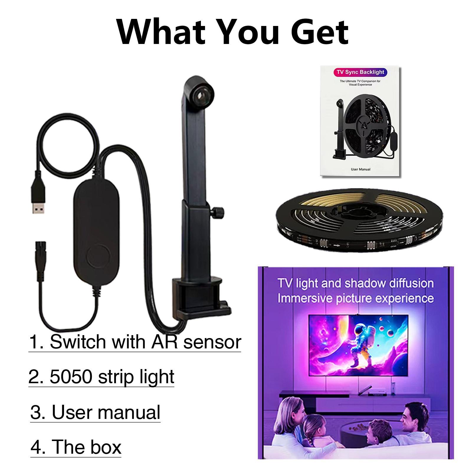 Smart TV LED Backlight Sync with Camera, Compatible with 32-85 Inch Screens, APP Control Color Changing TV Light, Smart TV Accessories