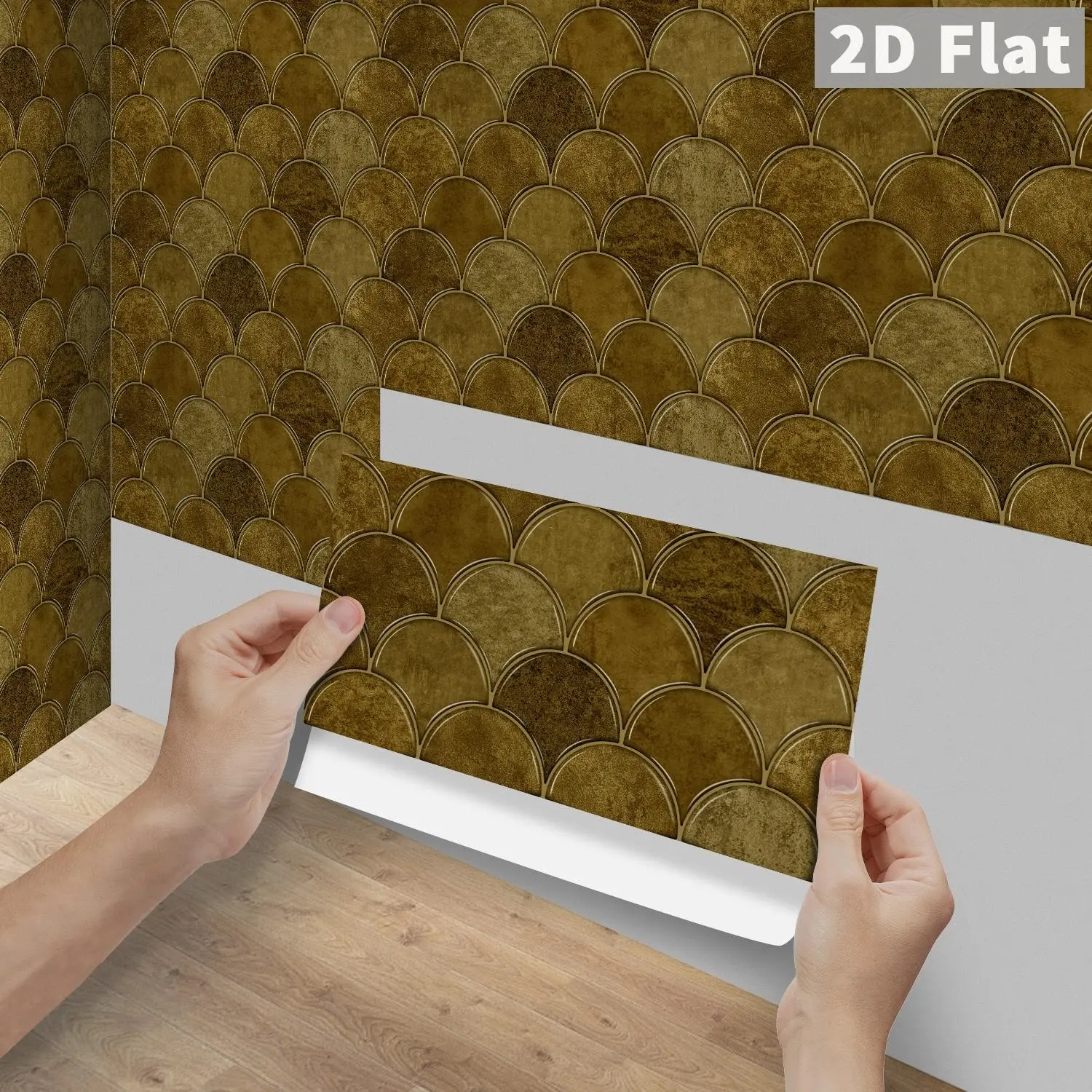 6/12/24/48Pcs FG PVC Crystal Film Vintage Tile Stickers, Bronze Gold Fish Scale Rectangle Peel And Stick Backsplash, Waterproof Oilproof Self-Adhesive Wall Stickers, DIY Decor For Kitchen Bathroom, Suitable For Tile, Wood & Floor