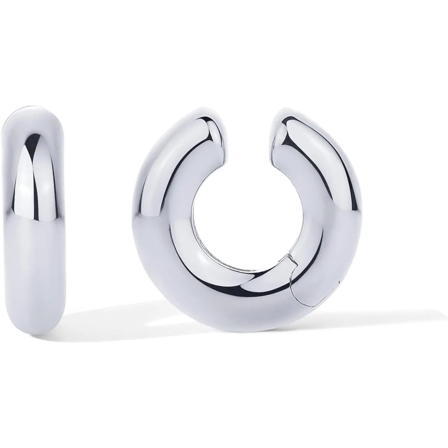 14K Gold Plated Chunky Tubular Hinged Earscape Ear Cuffs for Women | Statement Earring Pair
