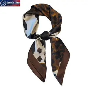 Elegant Leopard Print Satin Square Scarf, Lightweight Boho Style Head Neck Wrap Bandana, Soft Silk-Like Thin Fabric Hair Scarf for Women, Fashion Versatile Hair Accessory for Daily Wear, Summer Styling, Travel, Casual Outfit and Chic Street Style