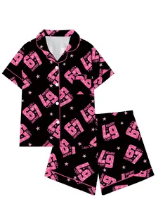 Teen  Cute Cartoon Animal Pattern Sleepwear Set, Loose-Fitting Short Sleeve Pajamas, Comfortable All Season Sleepwear Gift, Loungewear Lightweight Soft