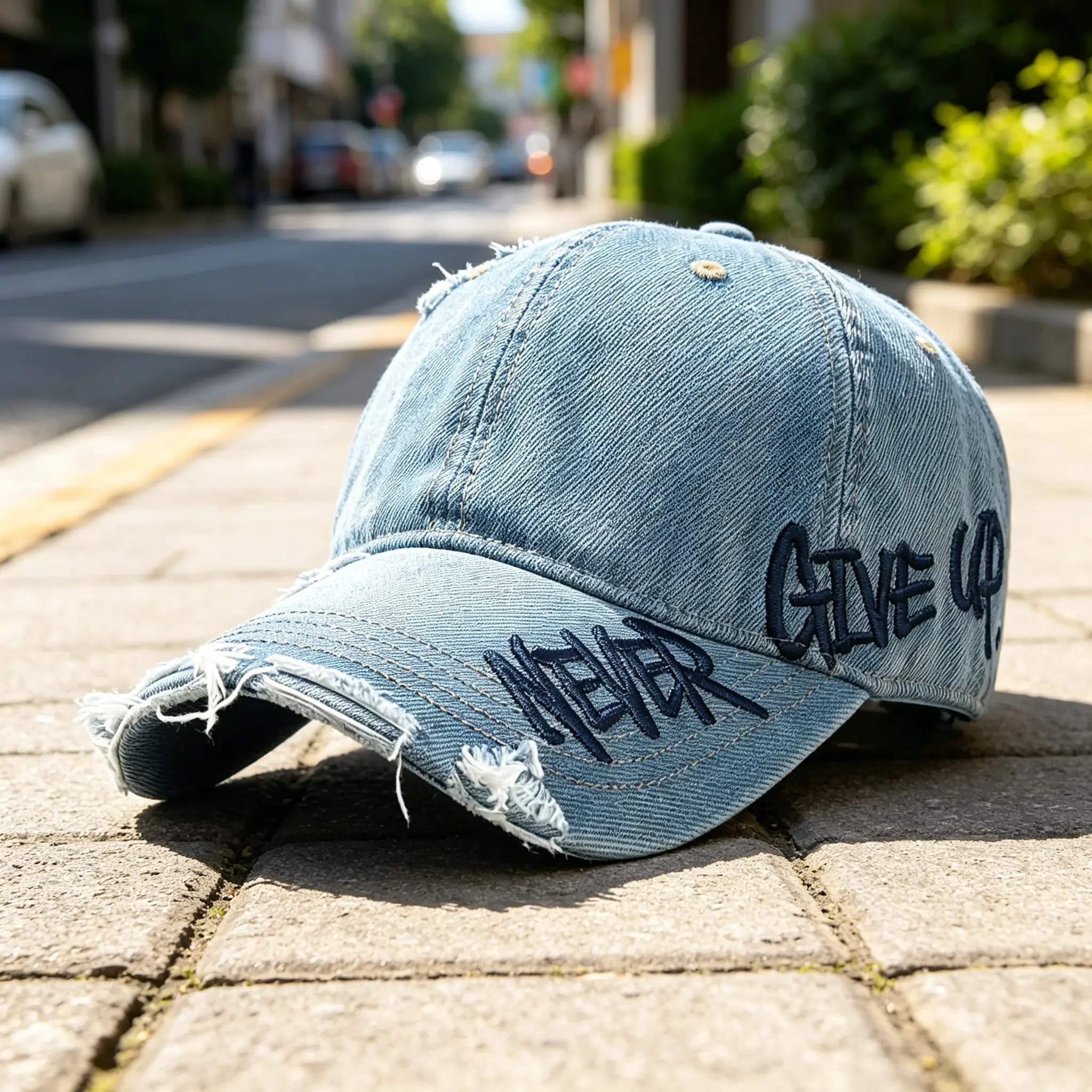 90s Vintage Trucker Hat – Washed Denim Cap with Letter Embroidery Adjustable Fit