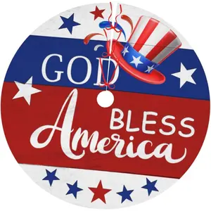 God Bless America July 4th 36 Inch Christmas Tree Skirt Carpet Mat Funny Party Decor Supplies for Xmas Halloween Decorations Occasion