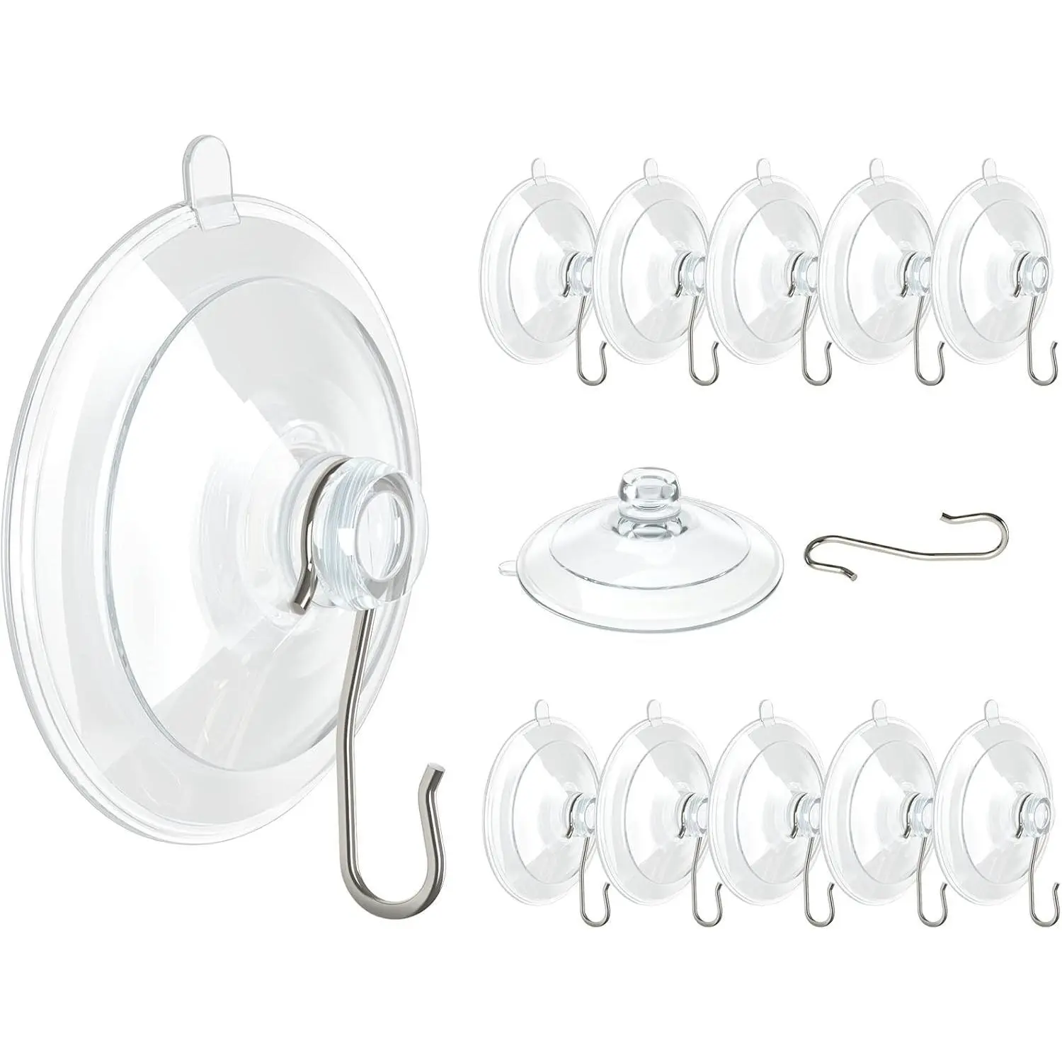 Suction Cup Hooks, 1.77 Inch Small Window Suction Cups with Metal Hooks, Removable and Reusable, Clear, 12 Pcs