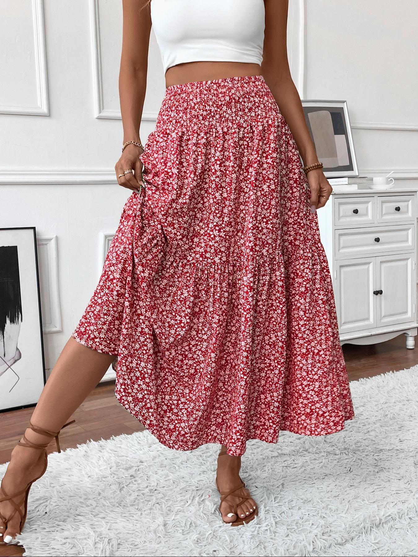 Women's Ditsy Floral Print Skirt, Boho Casual Fit A Line Long Skirt for Beach Holiday Vacation, Ladies Summer Clothes