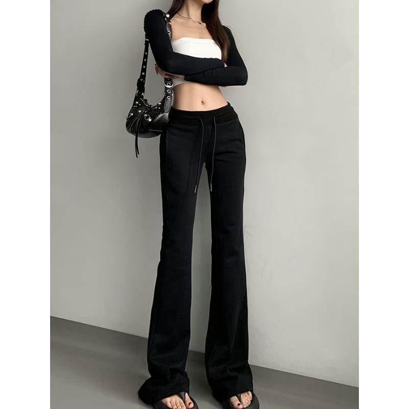 Drawstring Flare Leg Pants, Casual Forbidden Pants For Spring & Summer, Women's Clothing Drawstring Flare Leg Pants, Casual Forbidden Pants For Spring & Summer, Women's Clothing