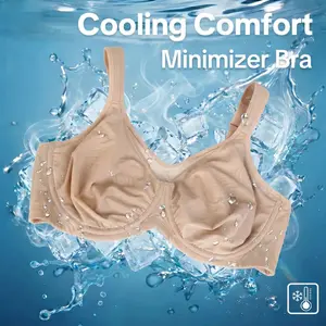 Women's Plus-Size Underwire Bra - Cool Cardi Comfort, Unlined, Non-Padded, Ice Silk Nylon Blend, Smoothing Wide-Strap, Full-Coverage U-Back Minimiser T-Shirt Bra, Hand Wash Only ,#summerwins