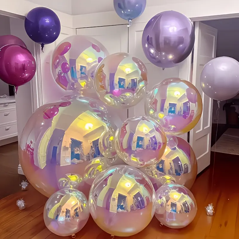 7Pcs Dazzling gradient 4D foil balloons featuring a magical aurora design, suitable for weddings, Valentine's Day, birthdays, and disco-themed parties, reusable event decorations, celebration balloons |   Colorful gradient pattern