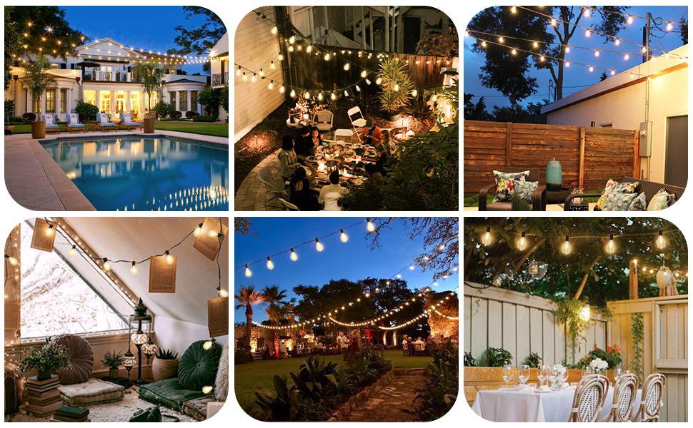 【SUMNEW-STORE】Outdoor String Lights, 25-200FT Patio Lights with 10-100 ST38 LED Edison Bulbs, Waterproof Connectable String Lights for Outside, Dimmable Hanging Light for Backyard Porch Decor, Black
