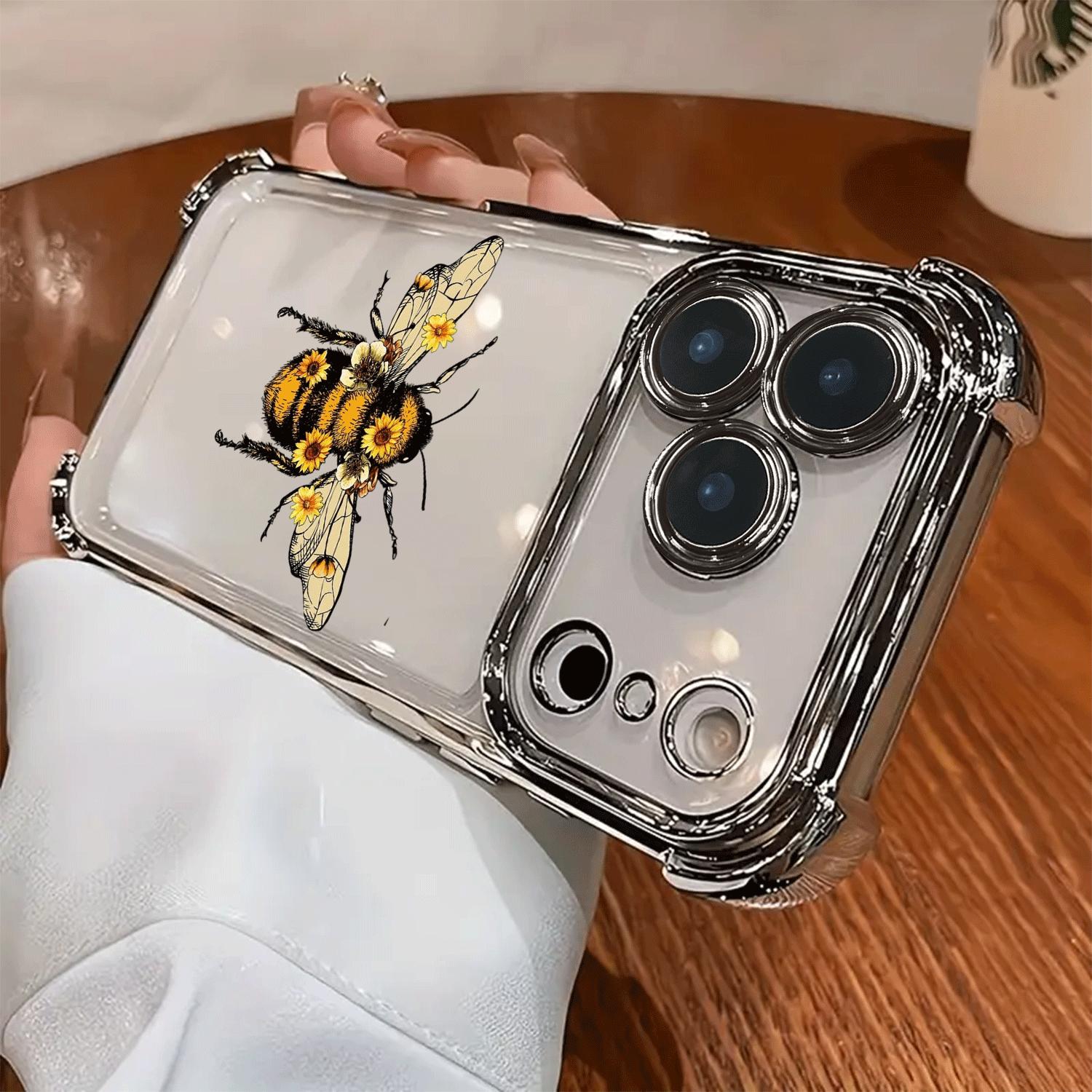 Creative Sunflower Bee Pattern New Electroplating Transparent TPU Airbag Anti-drop Mobile Phone Case For iPhone 17 Pro Max 16 15 14 13 12 11 Simple Fashion Shockproof Soft Case Protective Case Personalized Creative Case