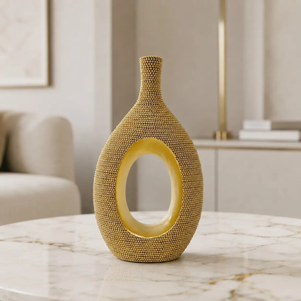 Luxury Gold Silver Color Hollow Art Decorative Vase, Modern Living Room Decor, Marble Coffee Table Accent, Elegant Dried Flower Decoration