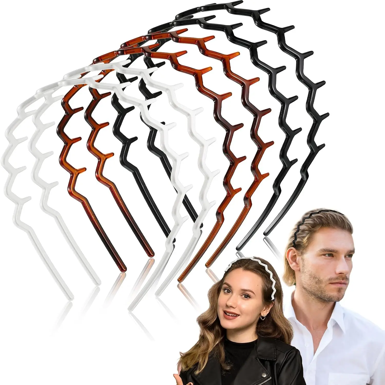 6 count Zigzag Headband for Women Non-slip Wavy Plastic Comb Headbands with  Comfortable Wavy Headbands Ideal Gifts for Women Men Lady Daily Use Everyday Styling(Black, White, Brown)