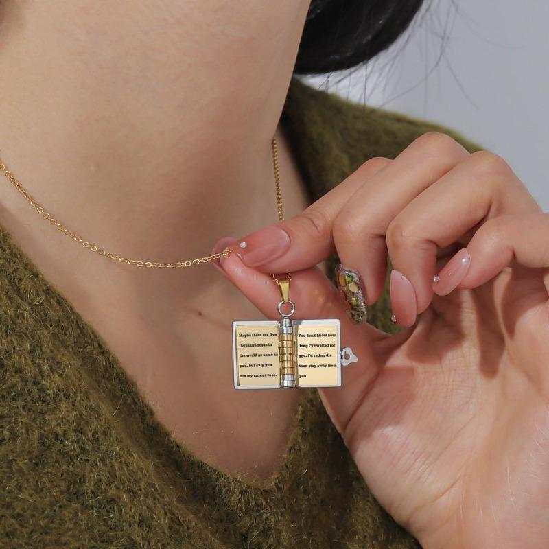 Best Love Ever Book Necklace - Personalized 6-Page Engraved Pendant with Hidden Messages, Openable Flip Design | Adjustable Silver & 18k Gold | Perfect Valentine's Day, Anniversary, Birthday Gift for Lover - A Timeless Love Letter Close To Their Heart